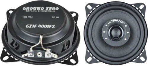 Ground Zero GZIF 4001FX - 2-Wege Koaxial-Lautsprechersystem mit geringer Einbautiefe von nur 30 mm, ideal für platzsparende Installationen im Auto. Hochwertige beschichtete Papiermembran und Mylar-Hochtöner für klaren Klang.