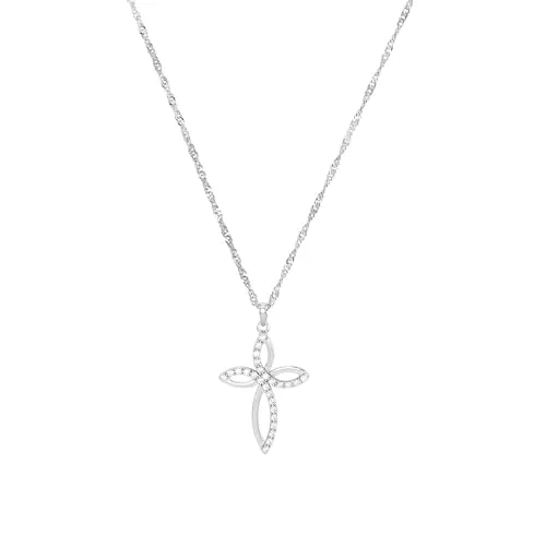 Amor Kette mit Anhänger und Zirkonia, 9187973 - Damen-Halskette mit klassischem Kreuz-Motiv aus 925 Sterling Silber, verziert mit funkelnden Zirkonia. Perfekt für jeden Anlass und kommt in einer eleganten Schmuckbox – eine ideale Geschenkidee!
