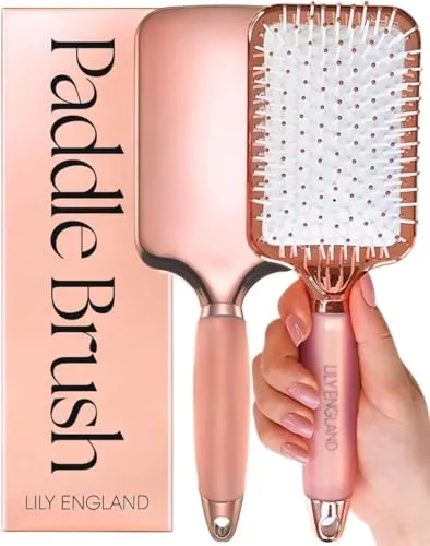 Haarbürste ohne Ziepen - Bürste zum Entwirren - Frauen Geschenk - Paddle Brush - Angenehme Borsten für die Haare & Kopfhaut - Bürste für alle Haartypen (Roségold & Weiß)