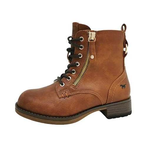 Mustang Shoes Winterboots - Schnürboots mit Blockabsatz und Reißverschluss in Braun - Wanderschuhe in Größe 36 EU, aus Lederimitat mit warmem Futter, ideal für kühle Tage und lässige Outfits.