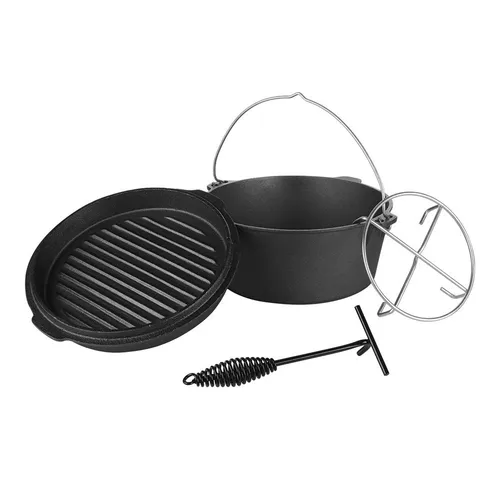 Mucola Feuertopf Dutch Oven Gusseisen Kochtopf Feuertopf Gusstopf Feuerkessel, Gusseisen (Stück, inkl. Deckelheber), robust