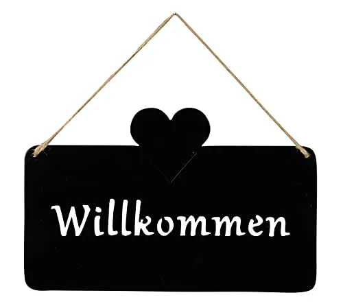 Produktbild levandeo Türschild Willkommen Eisen Modernes Hängeschild Schwarz Matt 25x16 cm Wetterfeste Haustürdeko Gartendekoration mit Kordel und Herzdekor