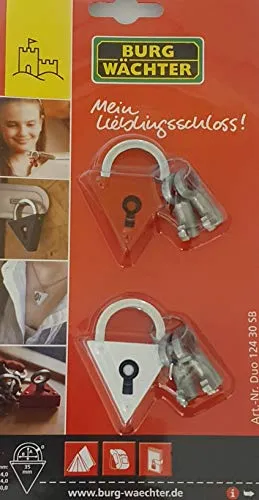Burg-Wächter Vorhängeschloss, 2er-Set, 4 mm Bügelstärke, 4 Schlüssel, Mein Lieblingsschloss, Duo 124 30 SB