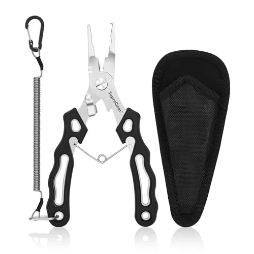 supregear Angelzange, Edelstahl-Angelzange Mehrzweck-Sprengringzange Drahtschneidewerkzeug, Angelgeräte-Set mit Sicherheits-Geöltem Sicherungsband und Nylonscheide, Schwarz