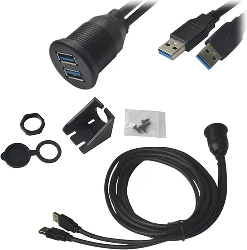 Q73C Dual USB 3.0 Verlängerungskabel – 2× USB-Stecker auf Buchse, 1 m, Einbaukabel fürs Auto Armaturenbrett