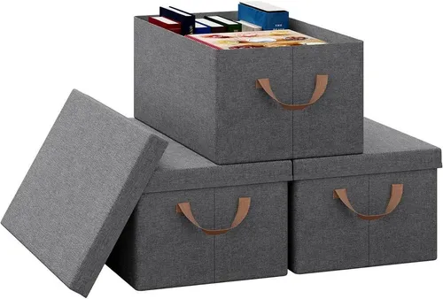 Aufbewahrungsbox mit Deckel 3er Set 27L - Aufbewahrungsboxen aus robustem Polyester mit atmungsaktivem Deckel, ideal für die ordentliche Aufbewahrung von Kleidung und Spielzeug. Faltbar und platzsparend, perfekt für jedes Zuhause.