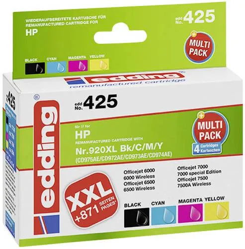 HP 920XL Multipack Edding EDD-425 Druckerpatronen - Druckerpatronen für HP OfficeJet 6000-Serie, recycelt und umweltschonend, mit hoher XL Druckleistung von insgesamt 4160 Seiten.