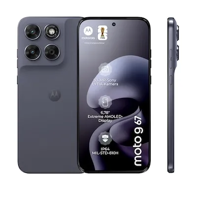 Motorola moto g67 Smartphone – 256 GB, 50 MP Kamera, 6,78 Zoll Display - Entdecke das moto g67 mit einem brillanten 6,78-Zoll-Display und 50 MP Kamera für beeindruckende Fotos. Robust, wasserresistent und mit schneller 5G-Verbindung – ideal für kreative Momente unterwegs.