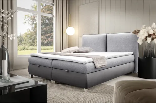 Boxspringbett Doppelbett TOGO – 160x200cm Bett mit Bonellmatratze, mit Bettkasten für Bettwäsche und Topper. EIN Bett mit einem klassischen, konturierten Kopfteil (Color 8383, 160x200)