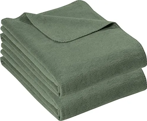 Erwin Müller Wohndecke Brescia 2er-Pack Uni grün Größe 100x150 cm - schmuseweicher Flor, mollig warm und temperaturausgleichend