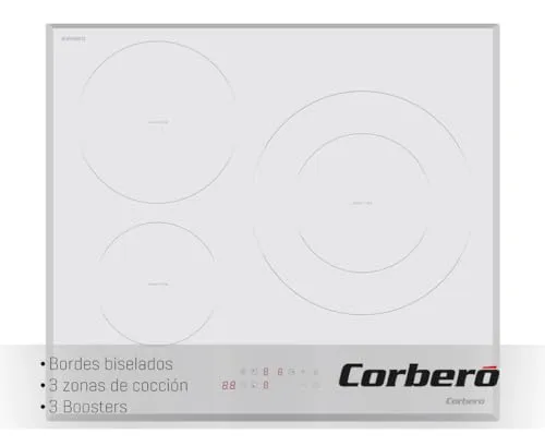 Corberó CCIM3720 W Induktionskochfeld | 3 Zonen | Leistung 7200 W | Touch Control | 3 Booster | große Fläche 30 cm | abgeschrägte Kanten | Timer | automatische Sicherheitsabschaltung | Weiß