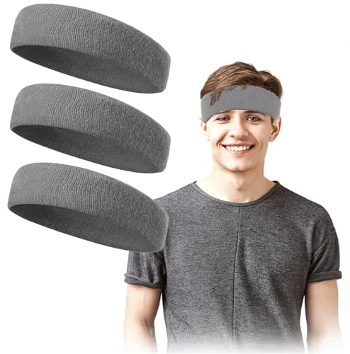 Sport Stirnband Damen Männer Schweißbänder Stirn Frottee Stirnband Sport für Laufen Radfahren Joggen Tennis Fußball (Grau)