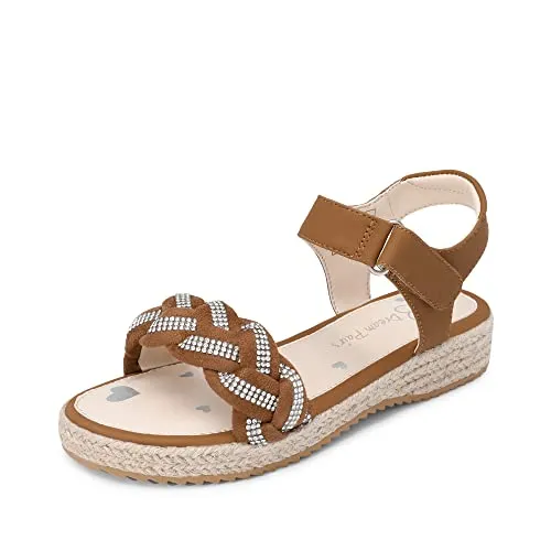DREAM PAIRS sandalen mädchen Sommer kinder römersandalen Anti Rutsch Klettverschluss Sandalen geflochtene Schleife Strass verziert verstellbare Knöchel schuhe,Size 36,Braun,SDSD2303K