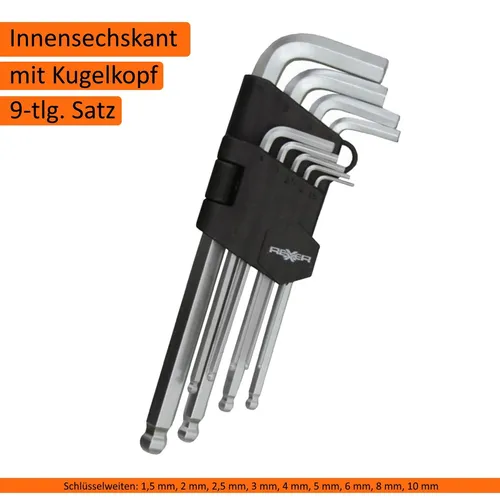Innensechskant Schlüssel Kugelkopf 1,5-10mm 9-tlg. Satz CrV Stahl
