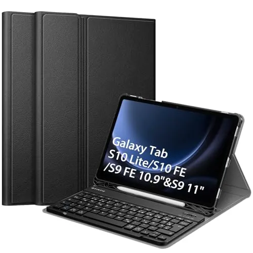 Fintie Tablet-Hülle + Tastatur für Samsung Galaxy Tab S9 FE 10.9 Zoll - Tastatur mit magnetisch abnehmbarer deutscher Bluetooth-Tastatur, ideal für produktives Arbeiten unterwegs, Farbe: Schwarz