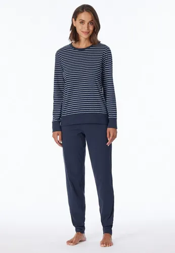 Schiesser Uncover by Basic Schlafanzug (44 Blau) - Schlafanzüge für Damen – Pflegeleichtes Set mit perfekter Passform, bestehend aus langem Oberteil und langer Hose für höchsten Komfort.