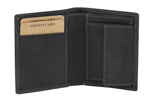 Minibörse super flach Hochformat LEAS MCL Leder Portemonnaie dünn schwarz