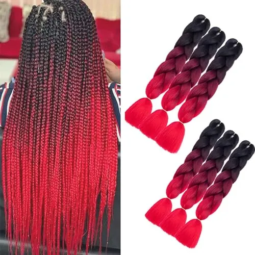 kunsthaar zum einflechten rot haare zum einflechten 6 Stück 600g zöpfe haarverlängerungen für Crochet Box Braid Haare