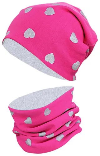 TupTam Beanie TupTam Unisex Kinder Beanie Mütze Schlauchschal Set grau|rosa 56-58
