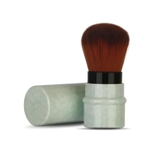 Sonew Einziehbarer Kabuki-Make-up-Pinsel, Synthetische Borsten Kosmetikpinsel für Blush, Bronzer, Powder, Foundation, Concealer(Green)