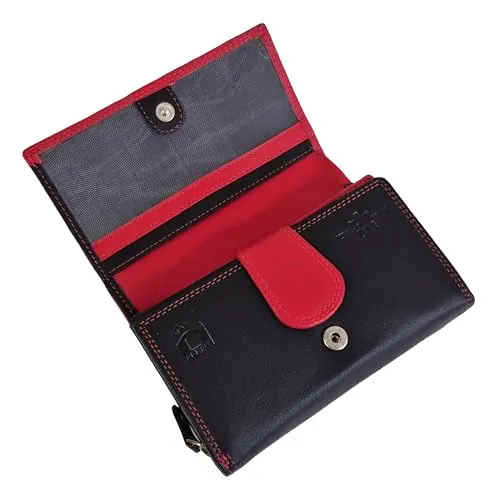 Einkaufszauber Echt Leder Damen Geldbeutel Superordnung Rot-Schwarz