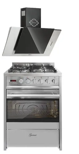 GURARI Gas-Standherd 60 cm Edelstahl Gasherd mit Elektrobackofen 60 L Range Coocker+Dunstabzugshaube 60 cm GCH E 610 X+GCH S 482 60 IS, mit 1-fach-Teleskopauszug