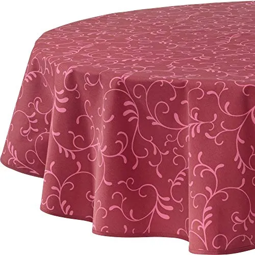 Erwin Müller Tischdecke Essen abwaschbar Burgund 140x190 cm - Tischdecke in ovaler Form mit elegantem Ranken-Design, abwaschbar und pflegeleicht – ideal für stilvolle Essbereiche.