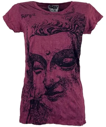 GURU SHOP Sure T-Shirt Buddha - Bordeaux, Damen, Baumwolle, Size:M