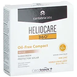 Heliocare 360° Oil-Free Compact Make-up SPF 50+, Beige, 10 g - Ölfreies Kompakt-Make-up mit hohem Lichtschutzfaktor, ideal für Damen. Bietet zuverlässigen UV-Schutz, sorgt für einen matten Teint und verleiht der Haut einen samtigen Effekt.