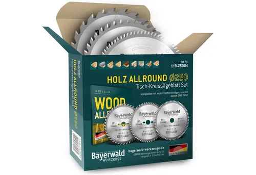 Bayerwald Werkzeuge Kreissägeblatt Set HOLZ ALLROUND Ø250 - Kreissägeblätter für Tischkreissägen, perfekt für präzise Holzbearbeitung und kompatibel mit vielen Marken wie Mafell, Dewalt und Bosch.