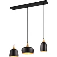 Trio Leuchten Pendelleuchte Chiraz 310500332 - Elegante 3-flammige Pendelleuchte aus schwarzem Metall mit goldfarbigen Innenschirmen, höhenverstellbar bis 150 cm, ideal für stilvolle Wohnräume. Leuchtmittel nicht enthalten.