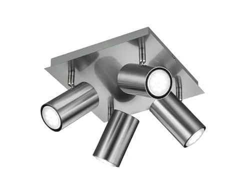 meineWunschleuchte 4-flammiger Deckenstrahler aus Metall Silber matt, Spots schwenkbar 24 x 24cm