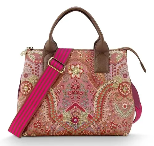 Pip Studio Fia Handbag Medium Jabali Red - Damen-Schultertaschen aus Kunstleder, stilvoll in Rot mit einzigartigem Muster, ideal für den Alltag mit verstellbarem Schultergürtel und zwei praktischen Reißverschlussfächern.