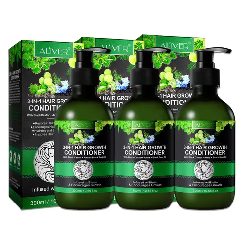 ALIVER 3-in-1 Rizinus Amla Schwarzkümmel Haarspülung - Conditioner & Haarmasken, multifunktionale 3-in-1-Formel für intensives Haarwachstum und Feuchtigkeit, angereichert mit Biotin und natürlichen Ölen für gesunde, glänzende Locken.