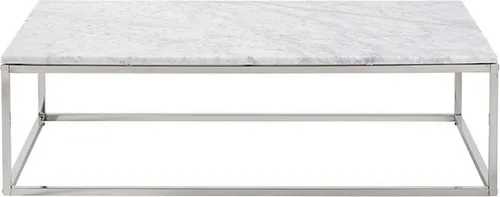 Couchtisch aus weißem Marmor, rechteckig, 120x70x35 cm, mit silbernen Metallbeinen, 2 cm Plattendicke