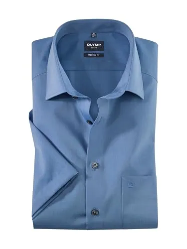 OLYMP Herren Businesshemd Langarm Luxor, Einfarbig, modern fit, New Kent, blau 15,41 - Herrenhemden aus hochwertigem Material, pflegeleicht und ideal für den modernen Business-Look.