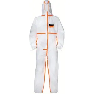 Uvex Schutzanzug 4B Einwegschutz-Overall, weiß-orange, Gr. XL, mit Kapuze, Einweg-Overall, PSA-Kategorie 3 Typ 4/5/6