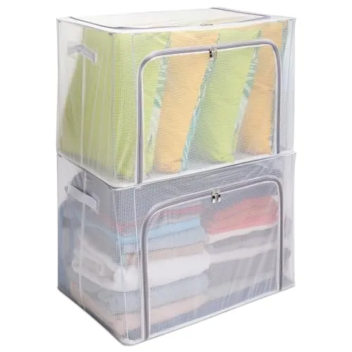 FALINGO Faltbare Aufbewahrungsboxen - 2 Stück mit stabiler Metallrahmen - Aufbewahrungsboxen mit transparenten Seiten, ideal für die platzsparende Lagerung von Kleidung, Spielzeug und mehr. Robuster Metallrahmen sorgt für Stabilität und einfache Handhabung.