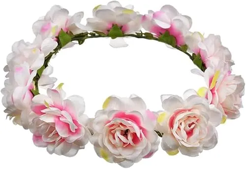 TTPSRY Blumenkranz Haar Blumenkranz Künstliche Blumen Krone Braut Bohemian Floral Girlande Stirnband Haarband für Geburtstag Party Hochzeit Braut und Brautjungfer (Rosa)