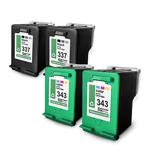 4X Eurotone Patronen für HP 100 150 2570 2575 5940 5950 6304 6305 6310 6313 6315 6318 6940 6980 6985 6988 8030 8049 ersetzt 337+343 CMYK