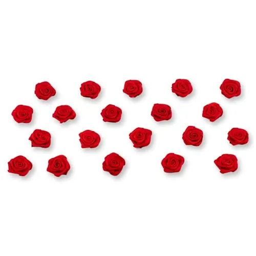 Creativery Satinrosen 15mm 20 Stück - Farbauswahl in 10/15/20/30/60mm - farbecht & waschbar - Kleine Stoffrosen zum Aufnähen - Satin Röschen zum Basteln Nähen Kleben Dekorieren - Rot