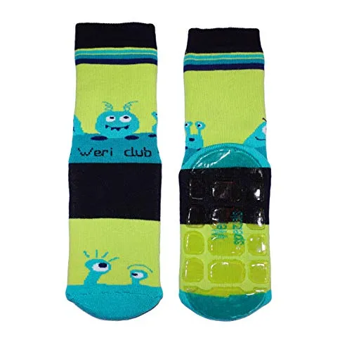 Weri Spezials Baby und Kinder Voll ABS Frottee Anti-Rutsch Socken für Jungen und Mädchen (31-34, Grün UFO)