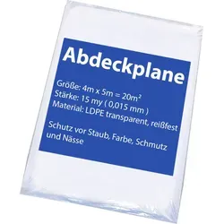 1x Baufolie Malerplane Abdeckfolie 4x5m Malerfolie 15my Schutzfolie - Transparent
