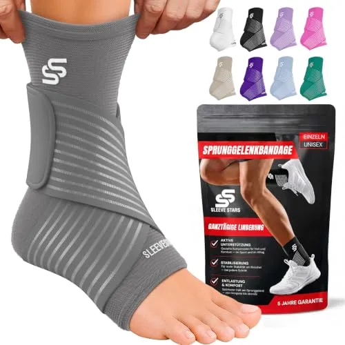 Sleeve Stars Sprunggelenkbandage | Knöchelbandage für Tennis & Handball | Fußbandage für rechts oder links beim Sport | grau