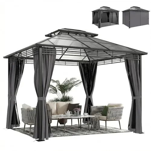 Outsunny Gartenpavillon 3,6x3m Aluminium mit Doppeldach und Moskitonetz