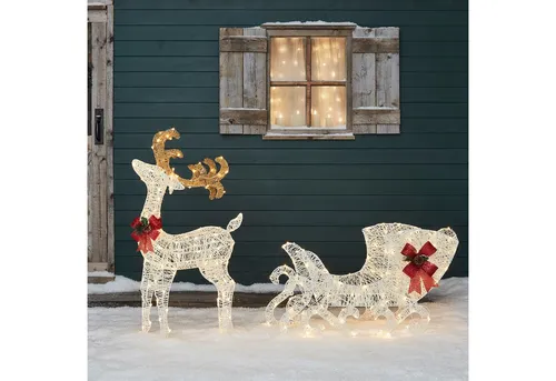 Lights4fun LED-Dekofigur Großes Harewood LED Rentier mit Schlitten, Weihnachtsbeleuchtung, Höhe Rentier: 100cm