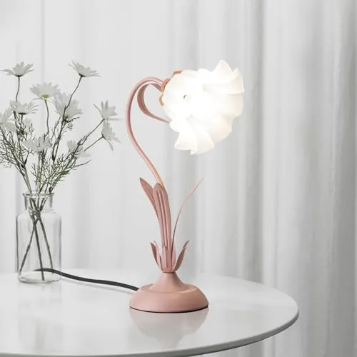 minifair Dimmbare Rosa Nachttischlampe,Schreibtischlampe Kinder Mit MaiglöCkchen Acryl Lampenschirm,Retro Tischlampe FüR Schlafzimmer MäDchenzimmer Schlafsaal Studie,Leselampe 50cm H