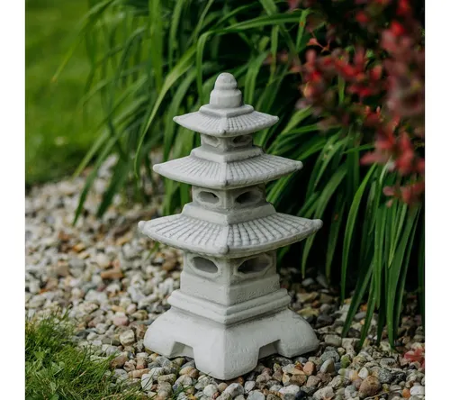 Gartenfigur Steinlampe Pagode, H. 46 cm in grau von gartendekoparadies