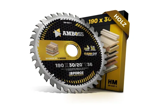 Amboss Kreissägeblatt HM 190 x 1.5/1.0 x 30 Z36 WZ - Kreissägeblätter für präzise Schnitte, ideal für Akku-Kreissägen. Geringe Schnittbreite schont die Akkuleistung und ermöglicht effizientes Arbeiten mit Edelhölzern und Furnieren.