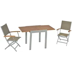 MERXX Balkonset Naxos, 3-tlg. mit ausziehbarem Tisch - Gartenmöbel-Set mit ausziehbarem Tisch (65/130x65 cm) aus robustem Aluminium und Akazie, ideal für gemütliche Stunden auf dem Balkon.